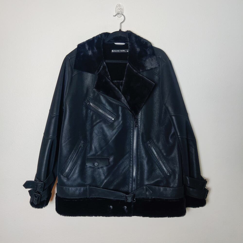 Blanc Noir Violetta Faux Leather Shearling Oversized Moto Biker Jacket Large - Picture 3 of 13